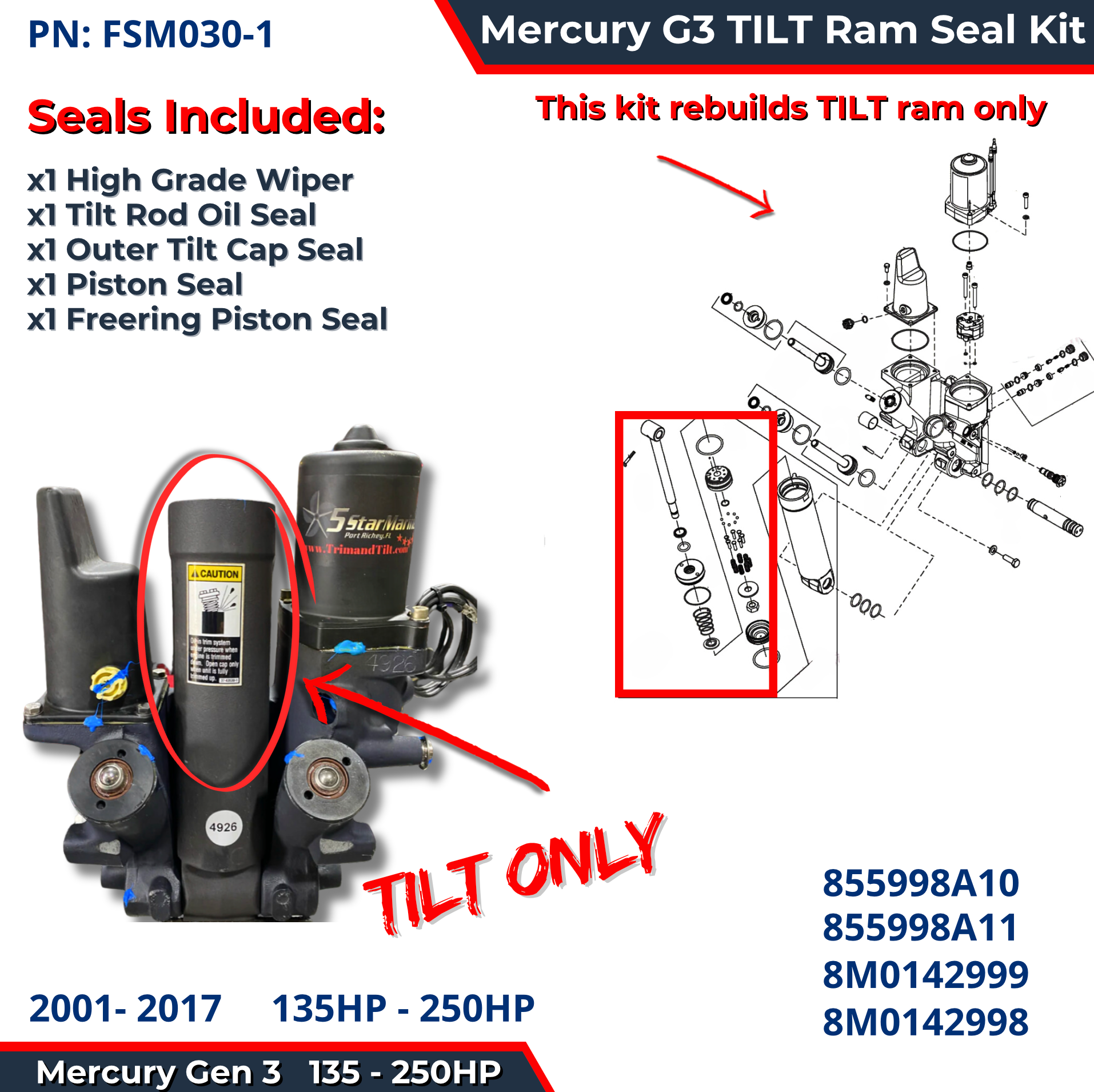 Mercury G3 TILT Ram Seal Kit FSM030-1 – Five Star Marine